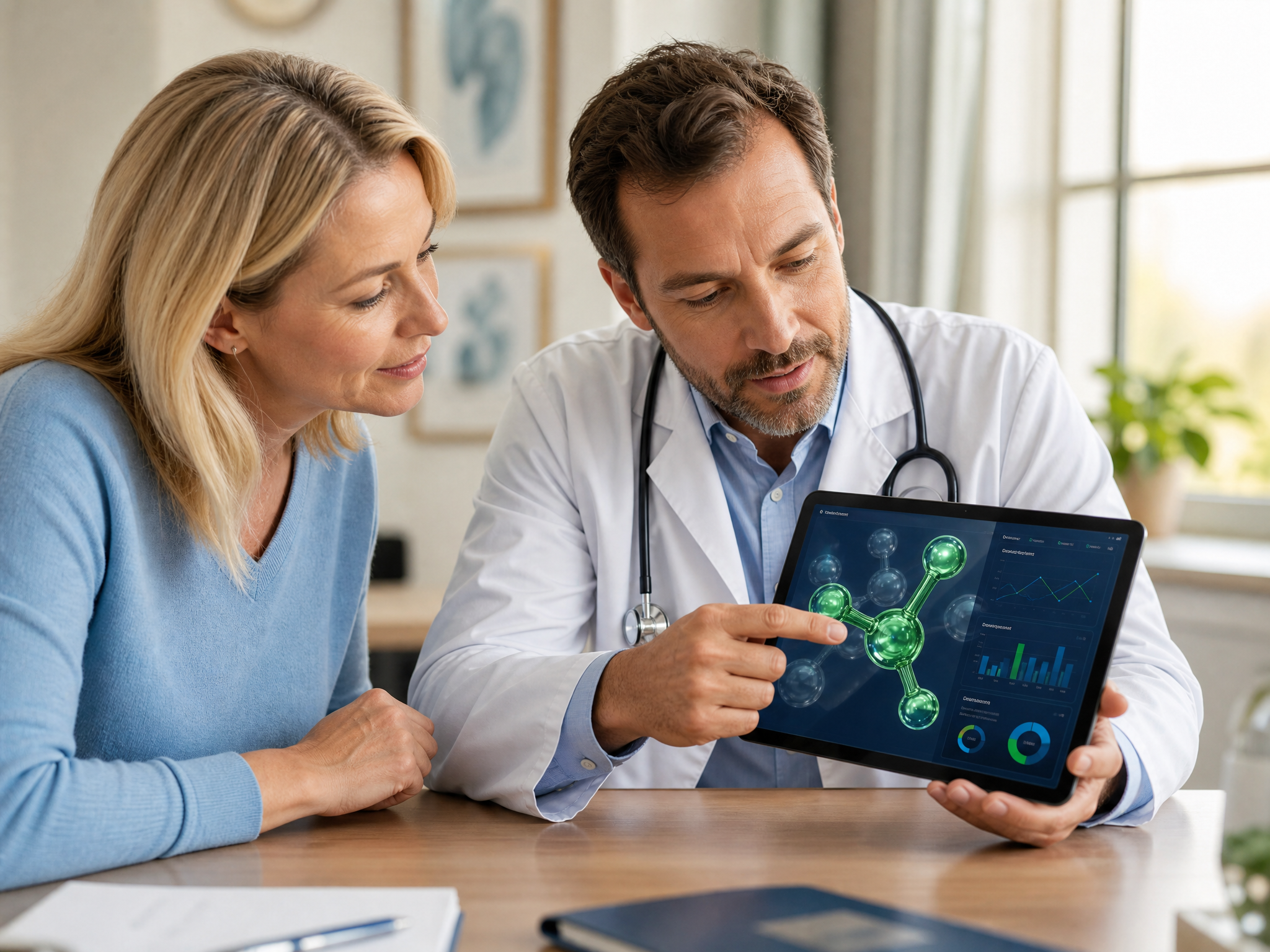 Provider and patient reviewing personalized biology data together
