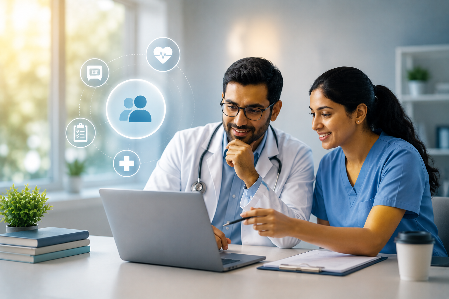 A physician and nurse reviewing a challenging patient case together